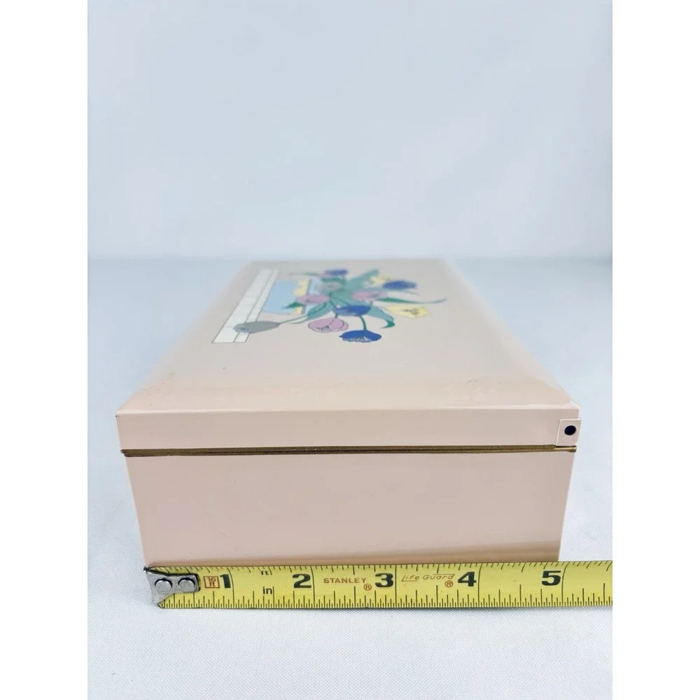 Vintage Otagiri Japan Tulip Pink Lacquerware Musical Jewlery Box Trinket MCM